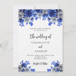 Convite Casamento de luxo com flores brancas azuis