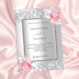 Convite Casamento de luxo com flores brancas prateadas