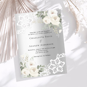 Convite Casamento de luxo com flores brancas prateadas