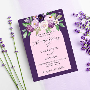 Convite Casamento de luxo com flores cor-de-rosa púrpura
