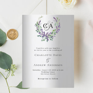 Convite Casamento de luxo com flores de lavanda prateada