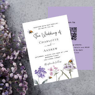 Convite Casamento de luxo com flores silvestres cor-de-ros