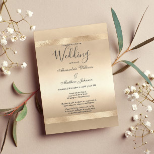 Convite Casamento de luxo com Glamor Dourado Elegante Cham