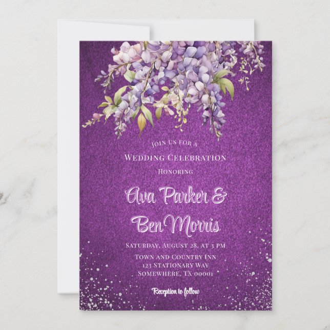 Convite Casamento de luxo com Lúxia Roxa Wisteria Silver G (Frente)