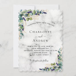 Convite Casamento de luxo com mármore Eucalyptus greenery