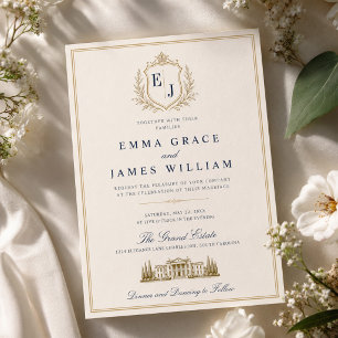 Convite Casamento de Luxo com Monograma de Família Tradici