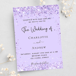 Convite Casamento de luxo com script de confetes violeta l