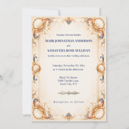 Convite Casamento de Luxo Costeiro com Conchas Antigas