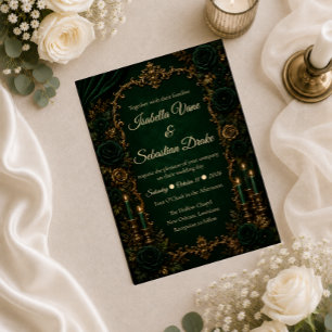 Convite Casamento de Luxo de Outono Esmeralda Encantada