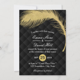 Convite Casamento de Luxo de Penas de Pavão Dourado Modern