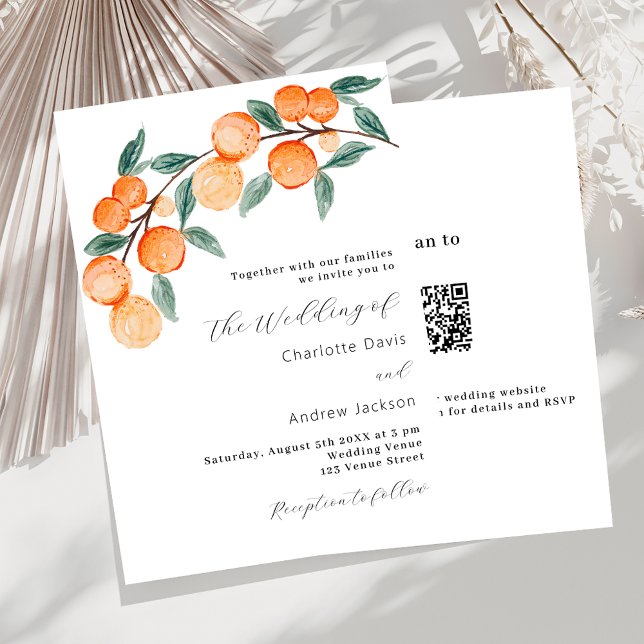 Convite Casamento de luxo de QR RSVP de laranjas de Citrus (Criador carregado)