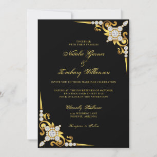 Convite Casamento de luxo Dourado negro