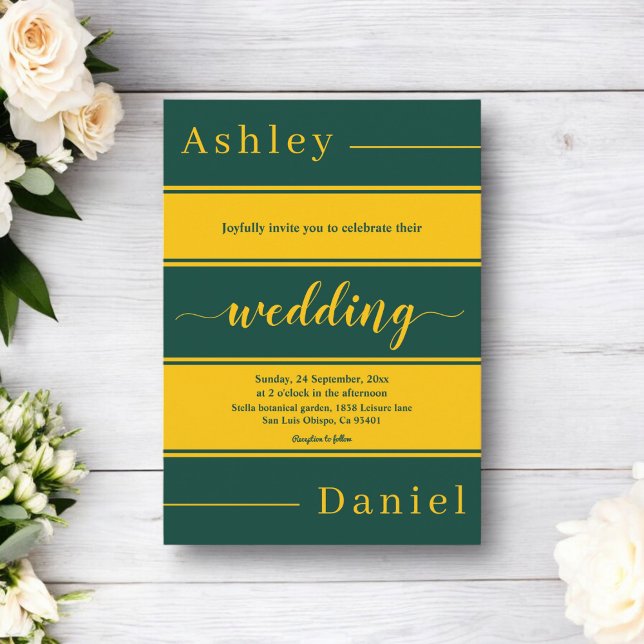 Convite Casamento De Luxo Elegante Verde E Dourado Listras (Criador carregado)