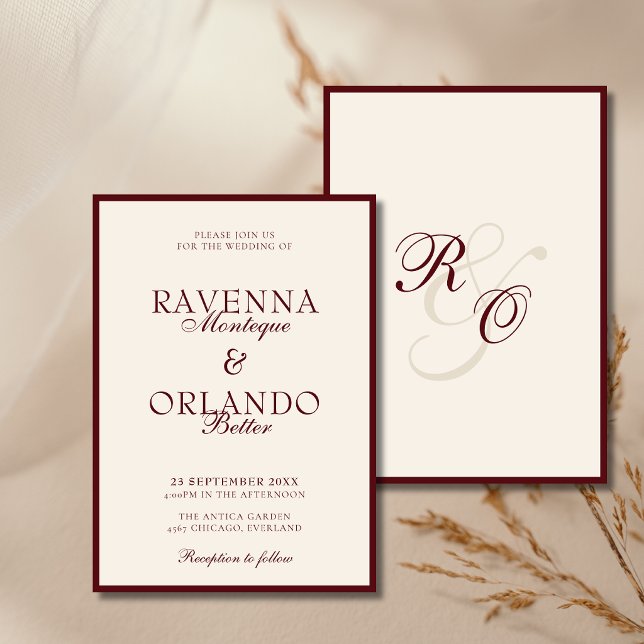 Convite Casamento de Luxo em Borgonha e Marfim com Monogra (Criador carregado)