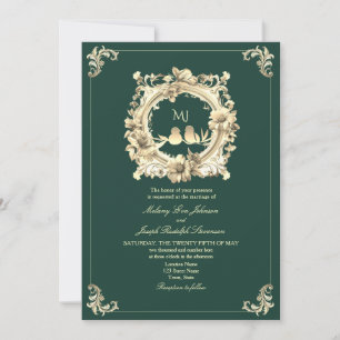 Convite Casamento de Luxo em Dourado e Verde Esmeralda