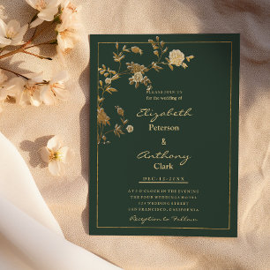 Convite Casamento de luxo floral de ouro verde-herdeiro le