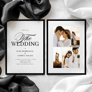 Convite Casamento de Luxo Formal com Foto   Preto e Branco