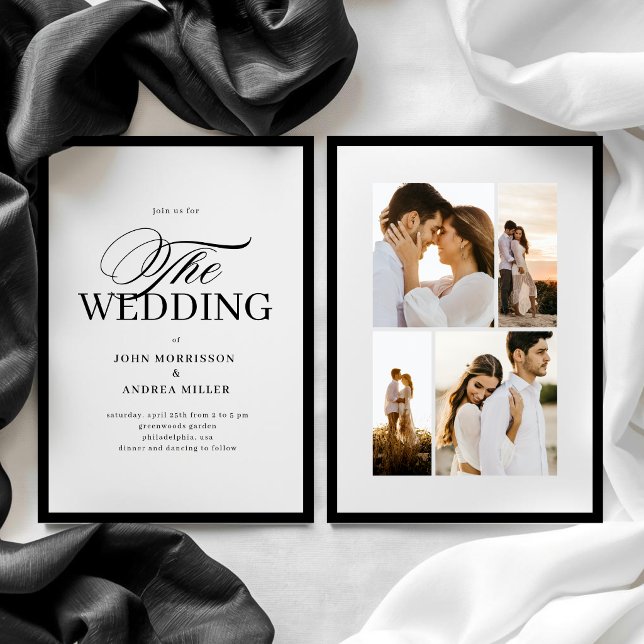 Convite Casamento de Luxo Formal com Foto | Preto e Branco (Criador carregado)