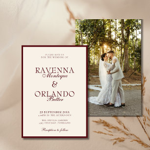 Convite Casamento de Luxo Foto Borgonha Marfim Antigo