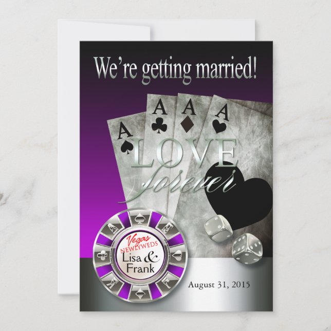 Convite Casamento de Luxo Las Vegas | prata roxo (Frente)