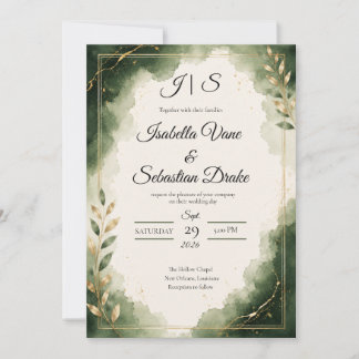 Convite Casamento de Luxo Minimalista Esmeralda Elegante