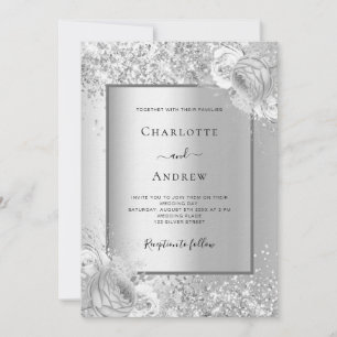 Convite Casamento de luxo monocromático com flores de prat