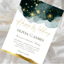 Convite Casamento de Luxo na Galáxia - Noite Estrelada Cel