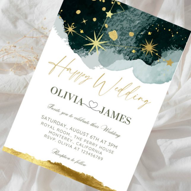 Convite Casamento de Luxo na Galáxia - Noite Estrelada Cel (Criador carregado)
