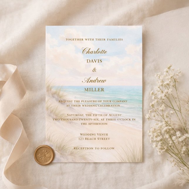 Convite Casamento de luxo na praia costeira (Criador carregado)