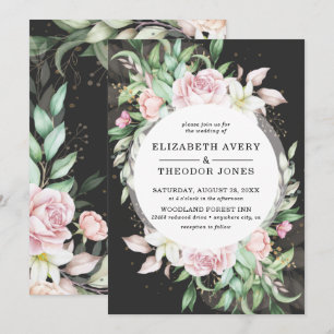 Convite Casamento de Luxo Negro e Rosa