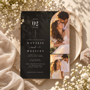 Convite Casamento de Luxo Preto com Duas Fotos
