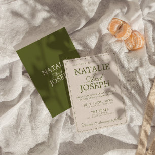 Convite Casamento de Luxo Retro em Verde Oliva Elegante