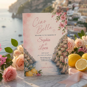 Convite Casamento de Luxo Rosa Ciao Bella Positano