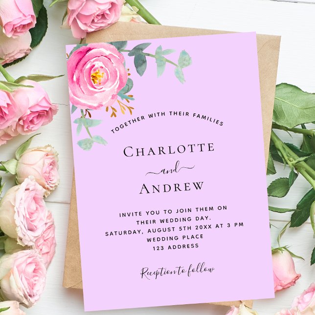 Convite Casamento de luxo, rosa violeta roxa e rosa (Criador carregado)
