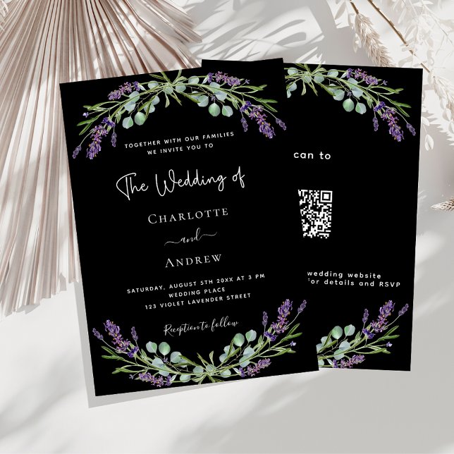 Convite Casamento de luxo RSVP com código QR de lavanda ne (Criador carregado)