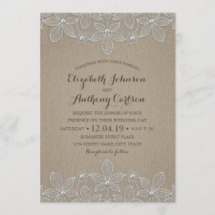 Convite Casamento de Luxo Rustic Burlap Lace Elegante Vint