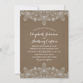 Convite Casamento De Luxo Rustic Lace Burlap Elegante Vint