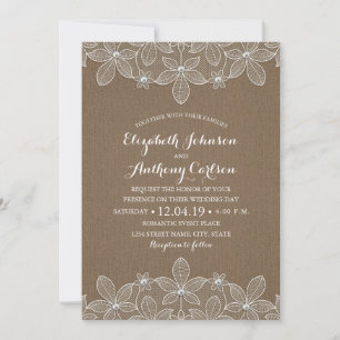 Convite Casamento De Luxo Rustic Lace Burlap Elegante Vint
