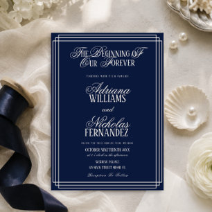 Convite Casamento de Luxo Silencioso Marinho