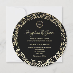 Convite Casamento de Luxo Vintage Dourado e Preto