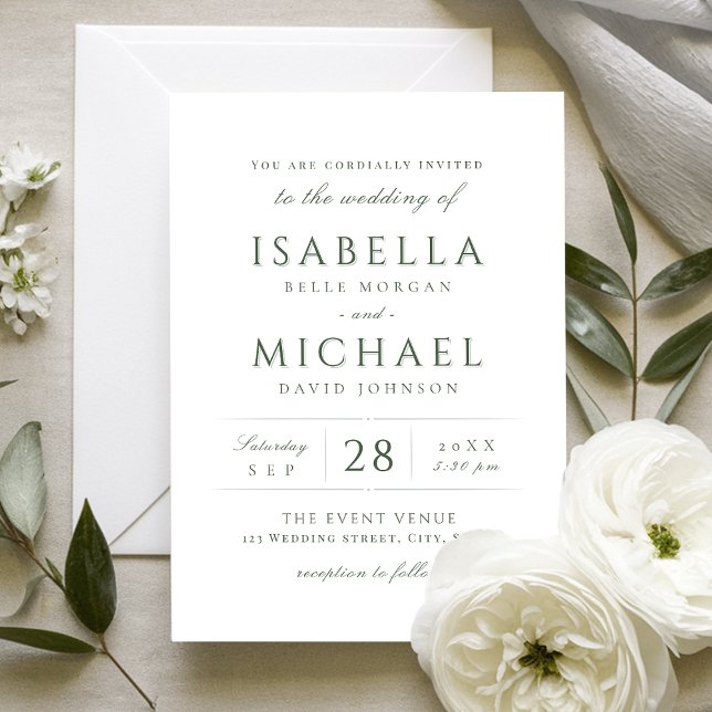 Convite Casamento de Luxúria Simples e Verde (Sage Green Simple modern classy Luxury wedding Invitation)