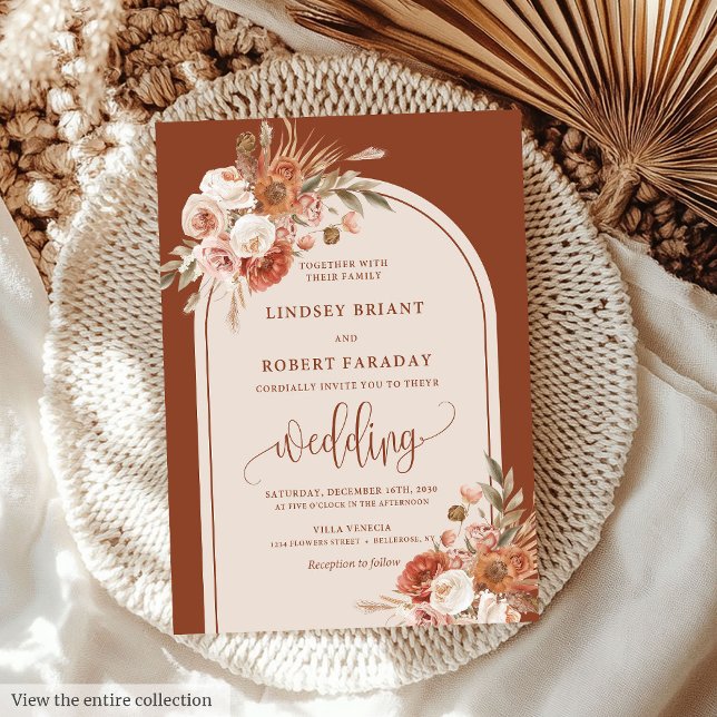 Convite Casamento de Luxury Dusty Pampas Grass Boho (Luxury Dusty Orange Pampas Grass Boho Wedding Invitation)