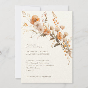 Convite Casamento de Luxury Fall Brown & Tan Wildflower