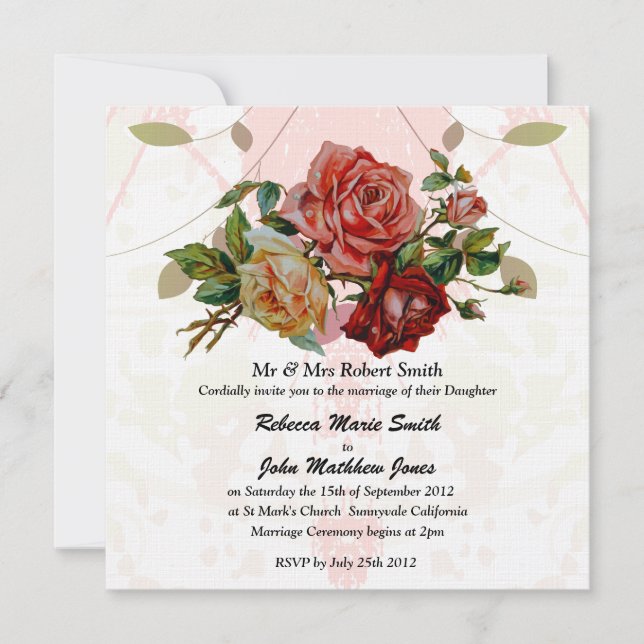 Convite Casamento de Luxury Linen rosa (Frente)