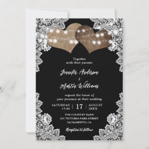Convite Casamento de Luzes de Corda de Corrente Negra