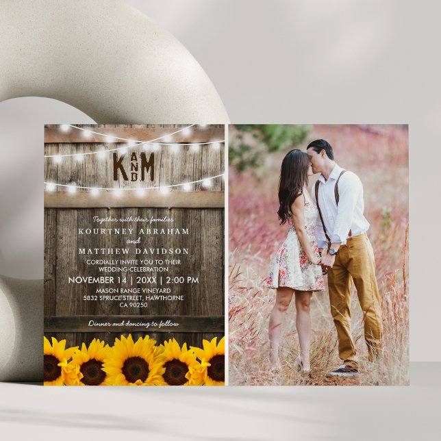 Convite Casamento de Luzes de Corda Rustic Sunflower (Criador carregado)
