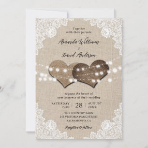 Convite Casamento de Luzes de Corda Rústica de Quebra do C