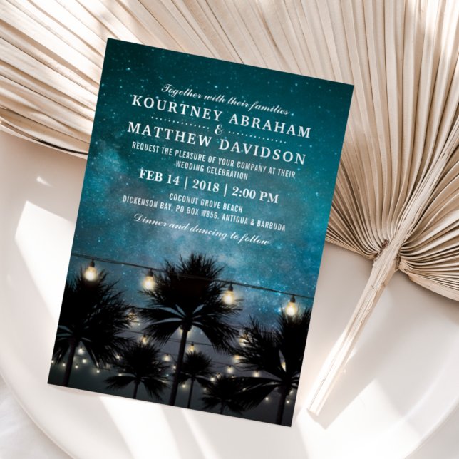 Convite Casamento de Luzes de Cordas de Palmeiras Tropicai (Criador carregado)