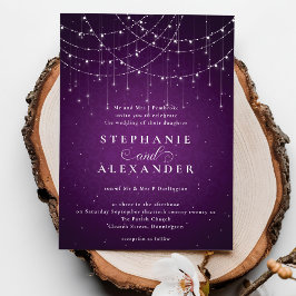 Convite Casamento de Luzes de Cordas Elegantes Roxas Forma