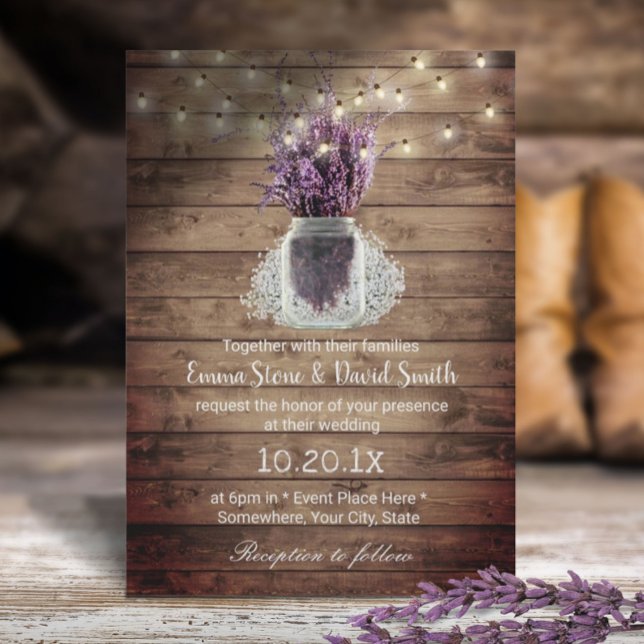 Convite Casamento de Luzes de Cordas Florais de Lavanda Ru (Criador carregado)